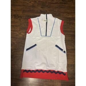 Simply Southern Drew Sleeveless Dress White Red Blue Ribbed Beach Women’s L